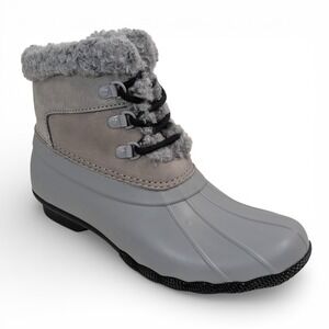 Sperry Women's Saltwater Alpine Grey 1 Duck Booties 7.5 M Tie Rain Boots Spring